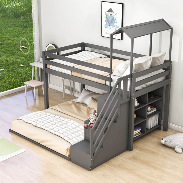 Harper Orchard Asleigh Twin Over Full LShaped Bunk Beds with Shelves